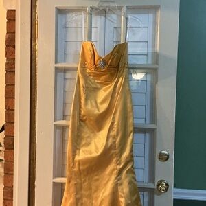 Alvina Valenta Strapless Gold Satin Evening Dress